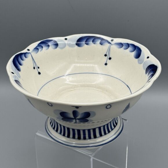 Vtg Gzhel Salad Fruit Bowl Hand Painted USSR Blue White Compote Footed Ceramic - Picture 8 of 10